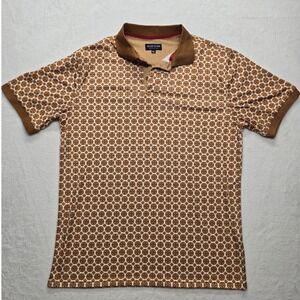 Silver Stone‎ Collection Mens XL Polo Shirt Geometric Medallion Print Brown Tan